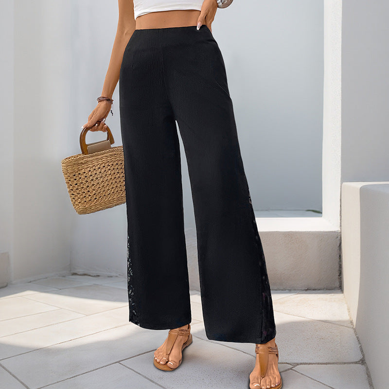 Damen High-Waist Palazzo-Hose aus Crêpe mit seitlichem Spitzeneinsatz Echoarchiv