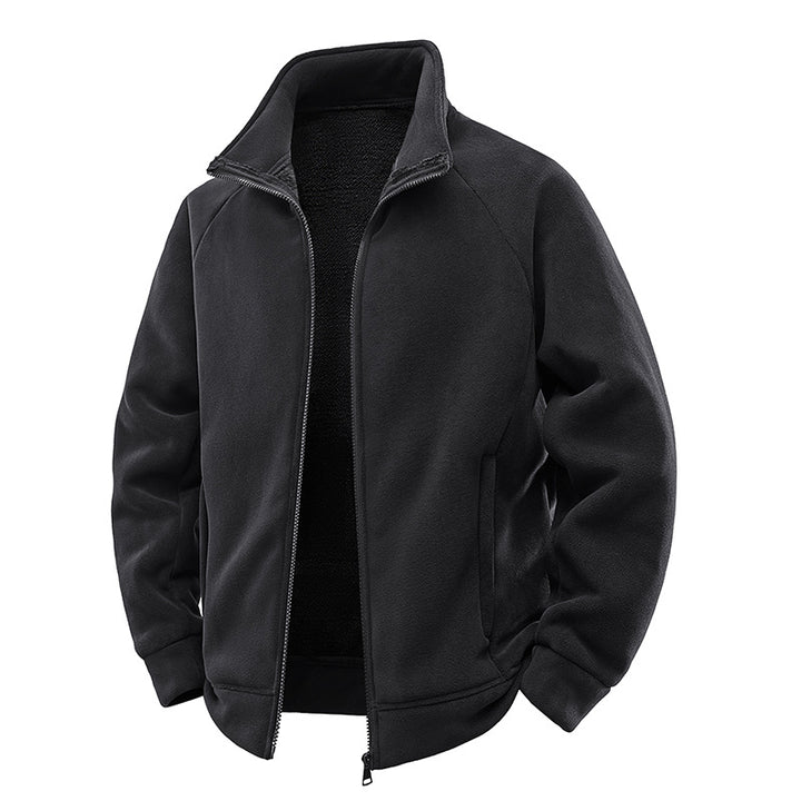 Herren Double-Fleece-Übergangsjacke mit Teddy‑Innenfutter, Stehkragen & verdeckten Eingrifftaschen Echoarchiv