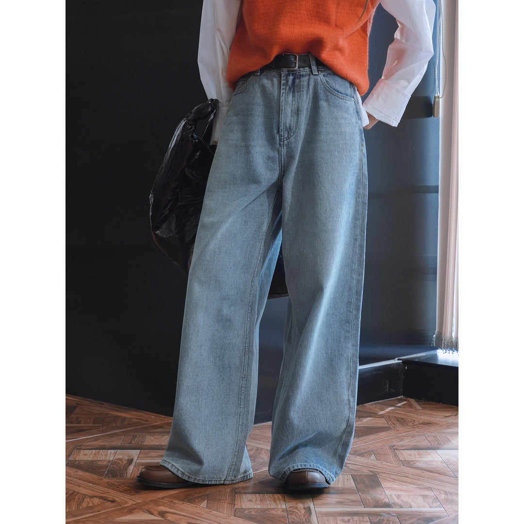 Damen Extraweite High‑Waist Denim‑Palazzohose mit verlängertem Saum Echoarchiv