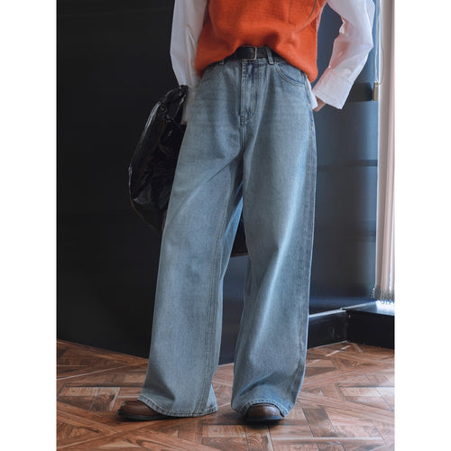 Damen Extraweite High‑Waist Denim‑Palazzohose mit verlängertem Saum Echoarchiv