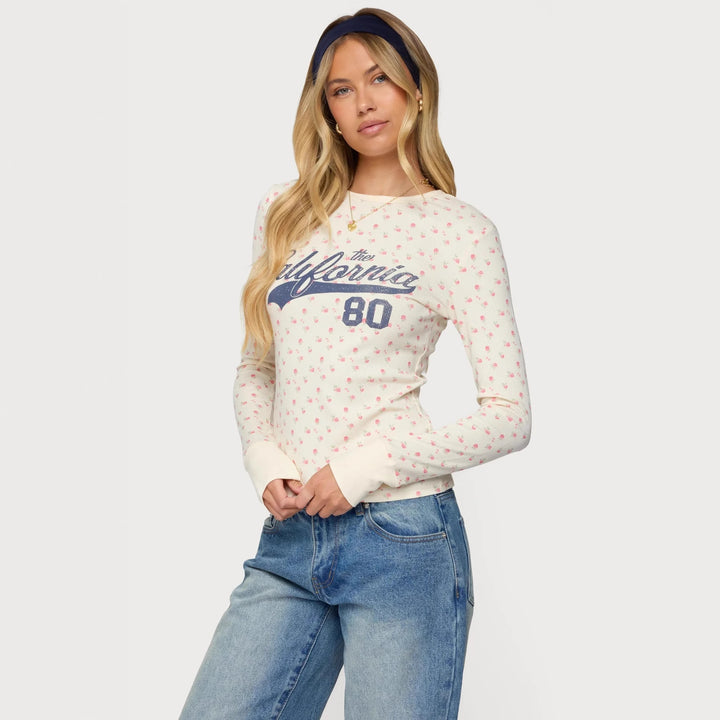 Damen Langarmshirt mit floralem Muster und sportlichem Print Echo Archiv