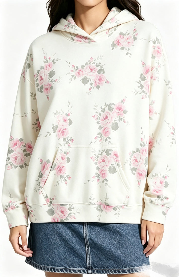 Damen Oversize-Kapuzenpullover mit Leomuster, Kängurutasche und überschnittener Schulter Echo Archiv