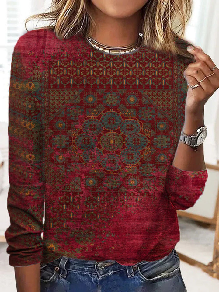 Damen Langärmeliges Oversize-Sweatshirt mit abstraktem Aquarell-Mosaikprint – Avérine