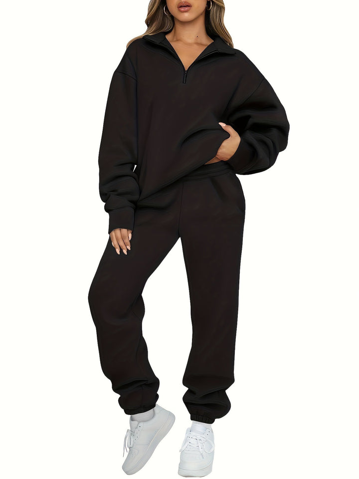 Damen nan zweiteiliges Relax-Set mit halbverdecktem Halbzip-Sweatshirt im Oversize-Schnitt und hohem Komfortbund Jogginghose Echo Archiv