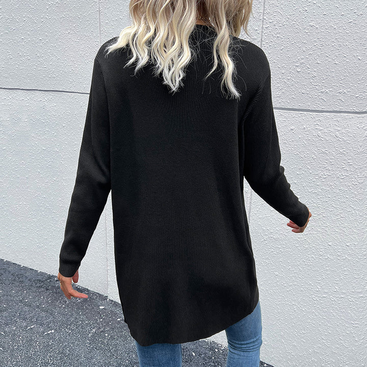 Damen Lange gerippte Strickjacke mit Knopfleiste und V-Ausschnitt Echoarchiv