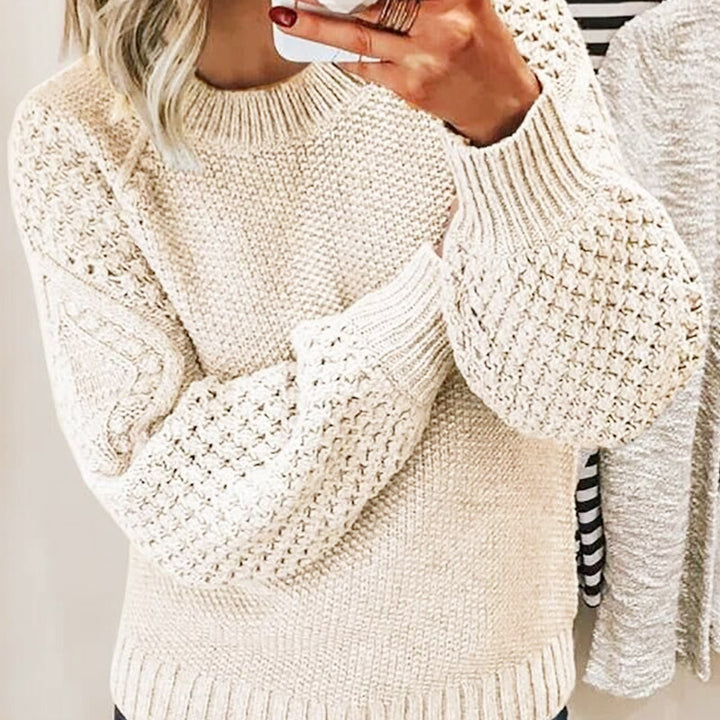 Damen Grobgestrickter Pullover mit Zopfmuster und Ballonärmeln Echo Archiv