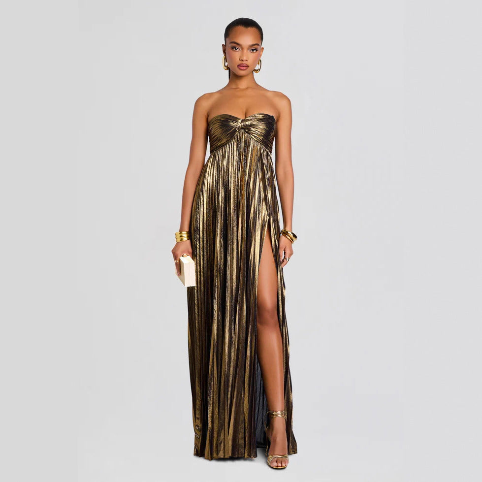 Damen Abendkleid mit schulterfreiem Design und elegantem Schlitz Echoarchiv