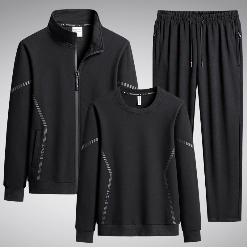 Herren Dreiteiliges Performance-Trainingsset mit Stehkragen-Zipjacke, Rundhals-Sweater & tapered Jogginghose Echoarchiv