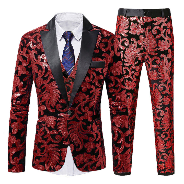 Herren festliches Pailletten-Anzugset mit elegantem Blätterdesign Echoarchiv