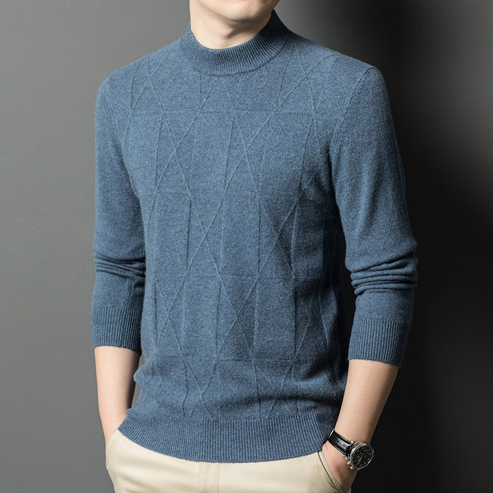 Herren eleganter Strickpullover mit hohem Kragen und modernem Rautenmuster Echoarchiv
