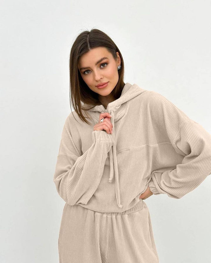 Damen Cordstoff Loungewear-Set mit Kapuzenpullover und Jogginghose Echoarchiv