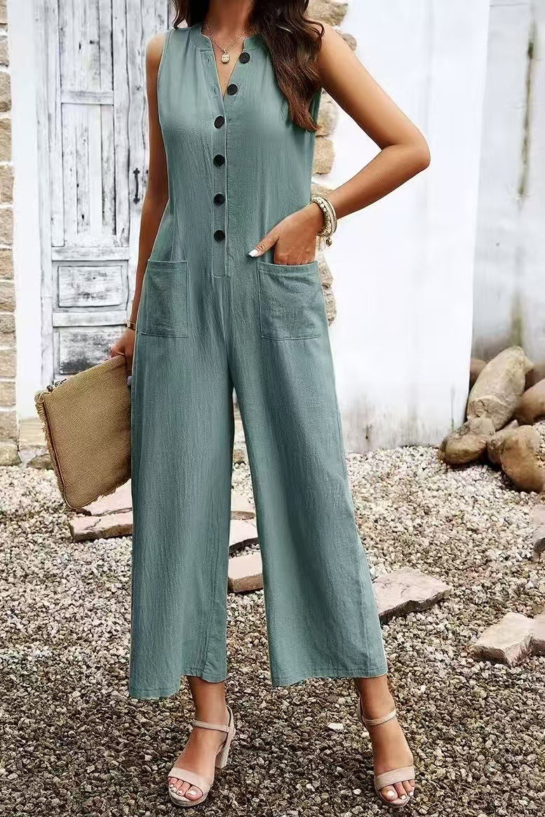 Damen Eleganter Jumpsuit mit Knopfdetails und praktischen Taschen Echo Archiv