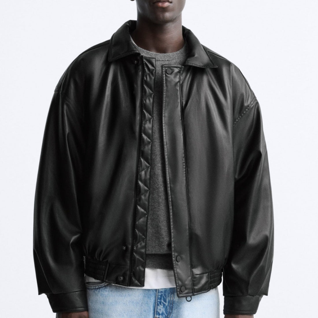 Herren Oversized Kunstleder-Blouson mit Hemdkragen und elastischem Saum Echo Archiv