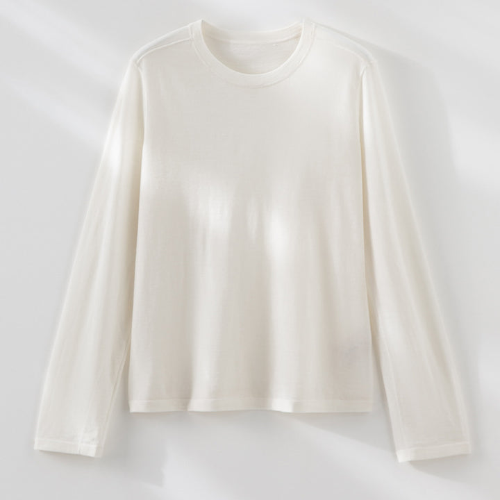 Damen Feines Langarm-Feinstrickshirt mit Rundhalsausschnitt und gerader Silhouette Echoarchiv