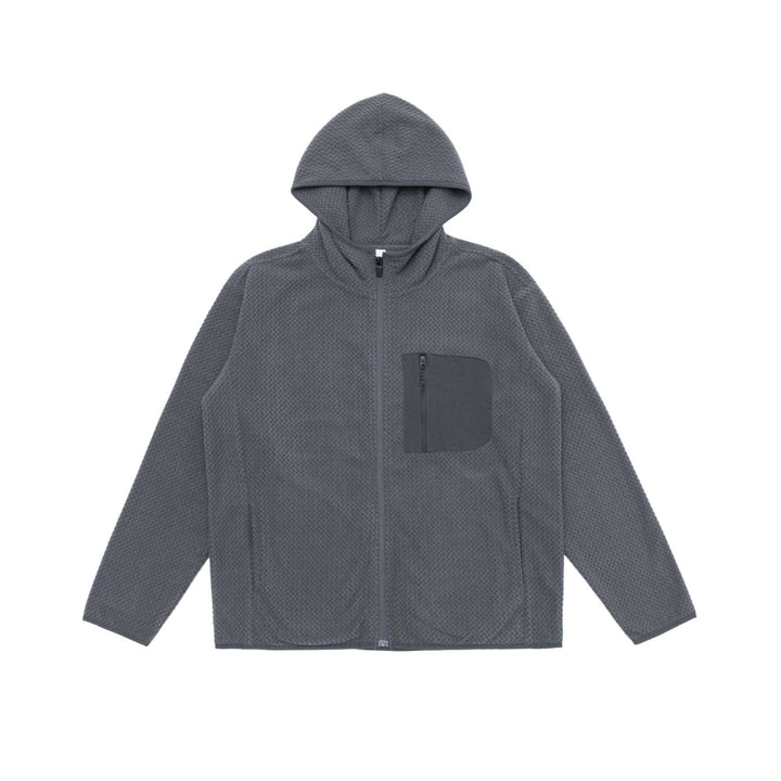 Unisex Strukturierte Kapuzenjacke mit durchgehendem Reißverschluss und Brustzippertasche Echoarchiv