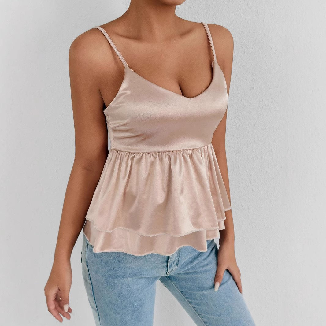 Damen elegantes Satin-Oberteil mit dekorativen Volants Echo Archiv