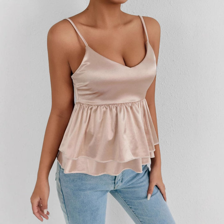 Damen elegantes Satin-Oberteil mit dekorativen Volants Echo Archiv