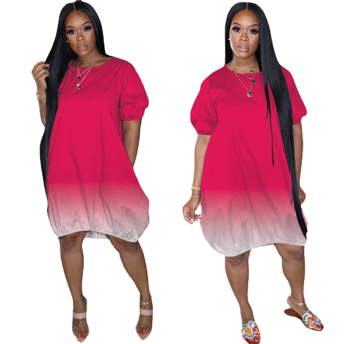 Damen Oversize-Gradient-Tunika-Kleid mit Eingrifftaschen und Rundhalsausschnitt – Lunéa