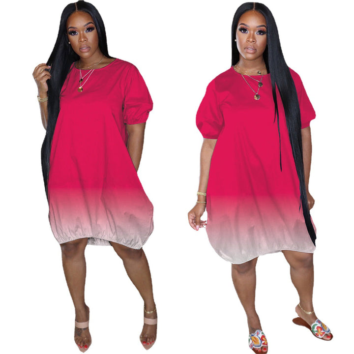 Damen Oversize-Gradient-Tunika-Kleid mit Eingrifftaschen und Rundhalsausschnitt Echoarchiv