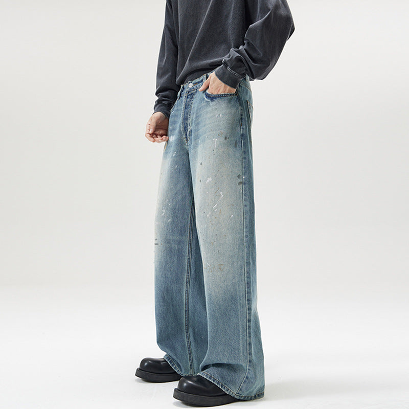 Herren Weite Vintage-Denim-Jeans im Painter-Look mit tiefem Schritt und geradem Saum Echo Archiv