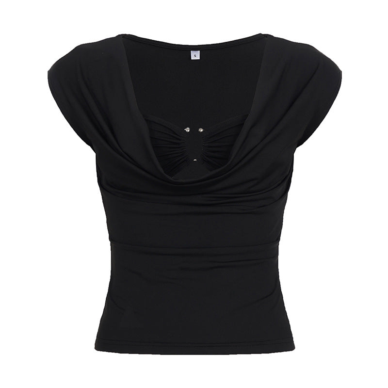 Damen elegantes V-Ausschnitt Top mit dekorativem Rüschenelement Echo Archiv