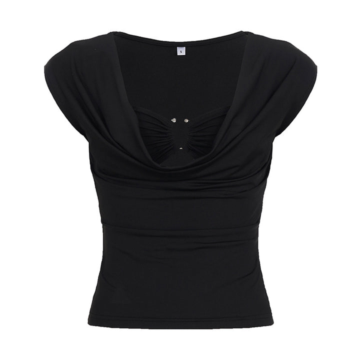 Damen elegantes V-Ausschnitt Top mit dekorativem Rüschenelement Echo Archiv