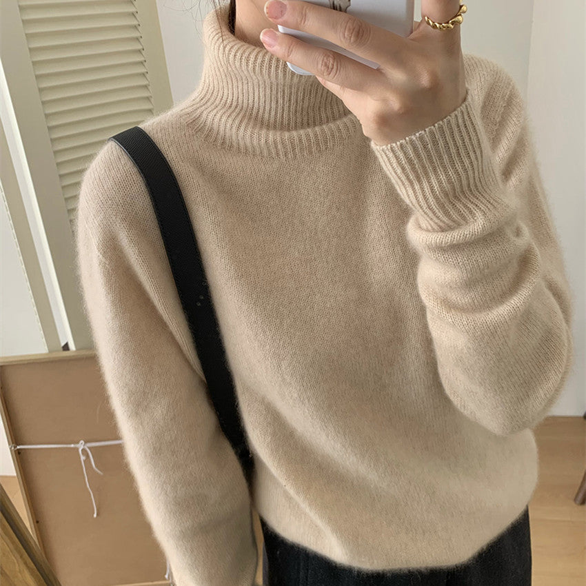 Damen Flauschiger Rollkragenpullover aus Wollmix mit gerippten Bündchen – Mavelle