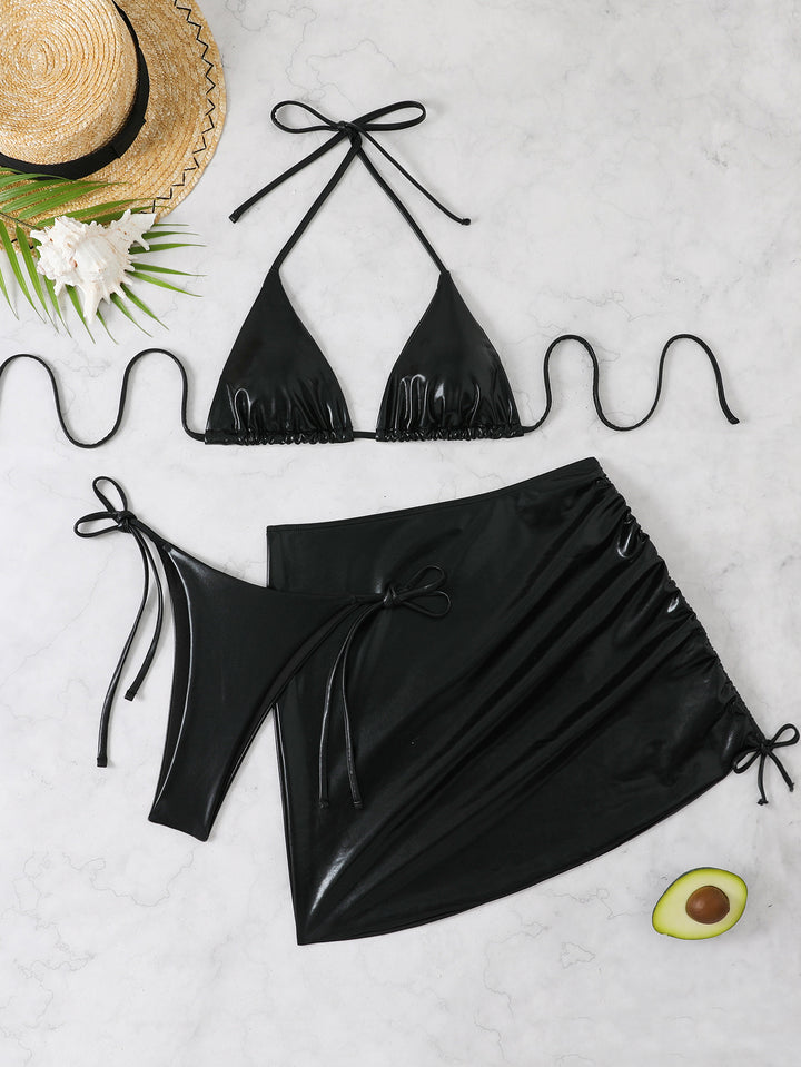 Damen schimmerndes Triangel-Bikini mit Wickelrock Echo Archiv