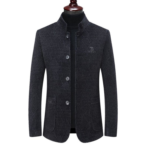 Herren Moderner Stehkragen-Blazer im Bouclé-Look mit feiner geometrischer Struktur – Tianoro