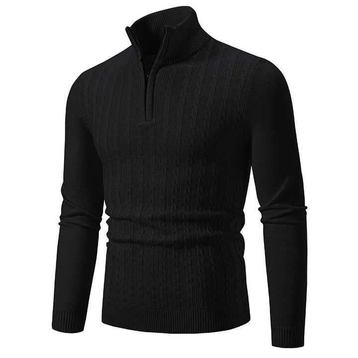 Herren Eleganter Zopfmuster-Halbzip-Pullover mit hohem Stehkragen und schmaler Passform Echo Archiv
