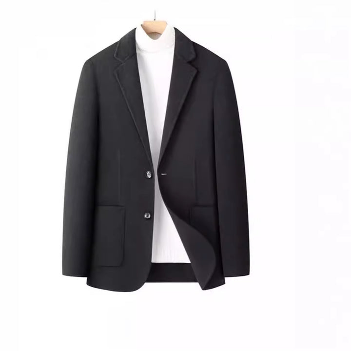 Herren Fischgrät-Wollblazer mit Reverskragen und aufgesetzten Taschen Echoarchiv