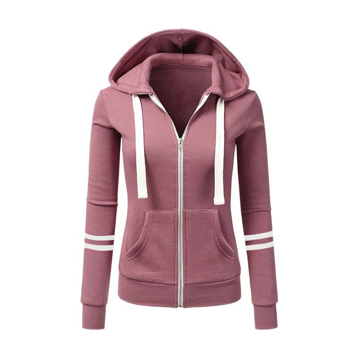 Damen Kapuzenjacke mit Reißverschluss, Kängurutasche und Kontraststreifen Echo Archiv