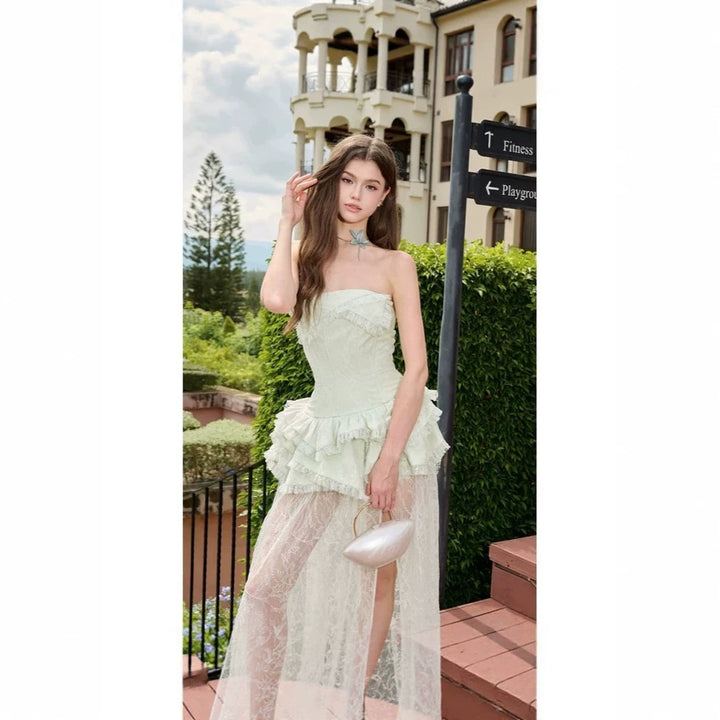 Damen Elegantes und luftiges Abendkleid mit Rüschendetails und transparentem Rock Echo Archiv