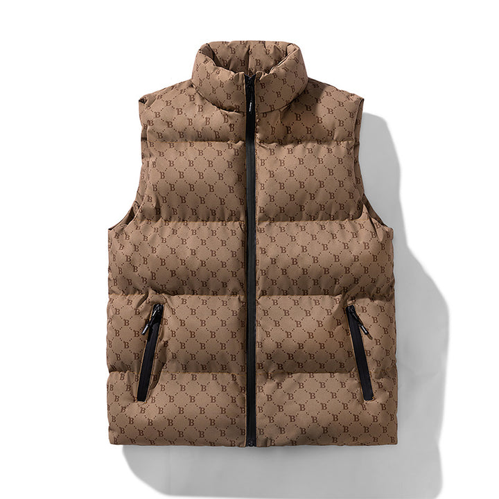 Herren gesteppte Utility-Steppweste mit Monogramm‑Print und Stehkragen Echoarchiv