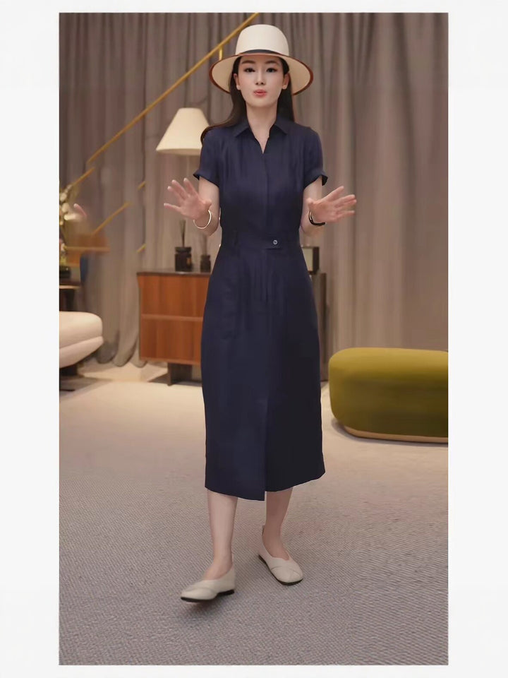 Damen Tailliertes Hemdblusen-Midikleid mit verdeckter Knopfleiste und Taillenpassante Echoarchiv