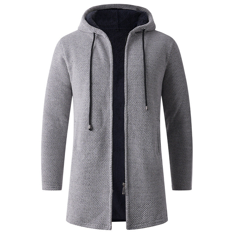 Herren Langer Strick‑Kapuzencardigan mit Teddyfutter und durchgehendem Reißverschluss Echo Archiv