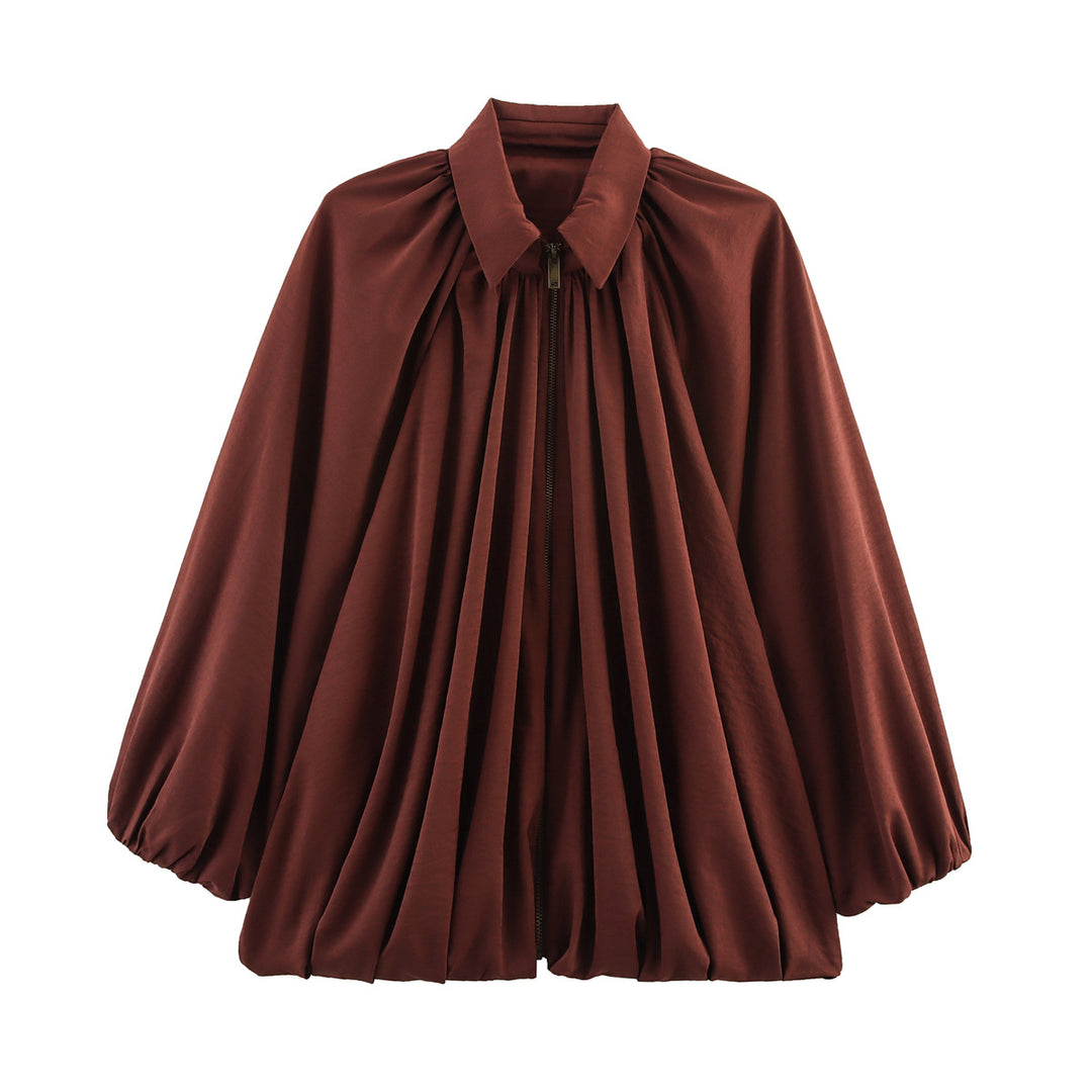 Damen Weite geraffte Blusenjacke mit Reißverschluss und Ballonärmeln Echo Archiv
