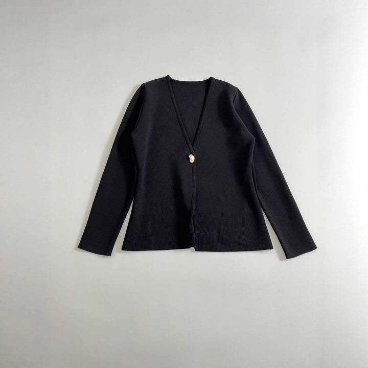 Damen Feiner V‑Ausschnitt-Cardigan mit Schmuckknopf und kastiger Silhouette Echo Archiv