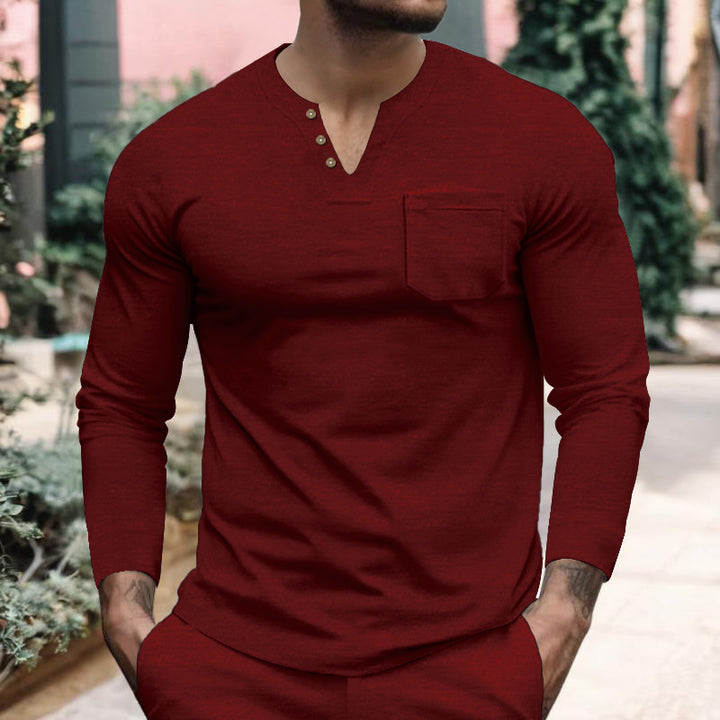 Herren Langarmshirt mit Knopfleiste und Brusttasche Echoarchiv
