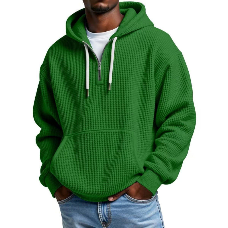Herren Waffelstruktur-Hoodie mit halbem Reißverschluss und Kängurutasche Echo Archiv