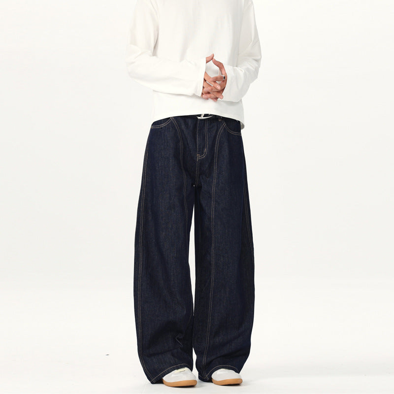 Unisex Ultraweite tiefsitzende Baggy-Jeans aus rohem Denim mit Kontrastnähten Echo Archiv