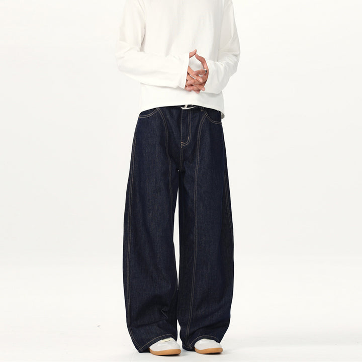 Unisex Ultraweite tiefsitzende Baggy-Jeans aus rohem Denim mit Kontrastnähten Echo Archiv