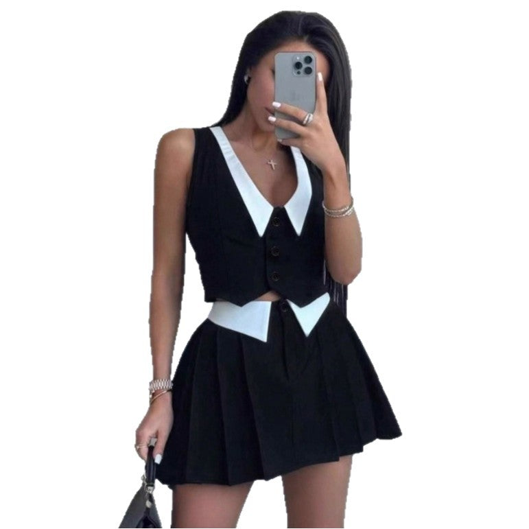 Damen schickes ärmelloses Blazer-Set mit Faltenrock Echo Archiv