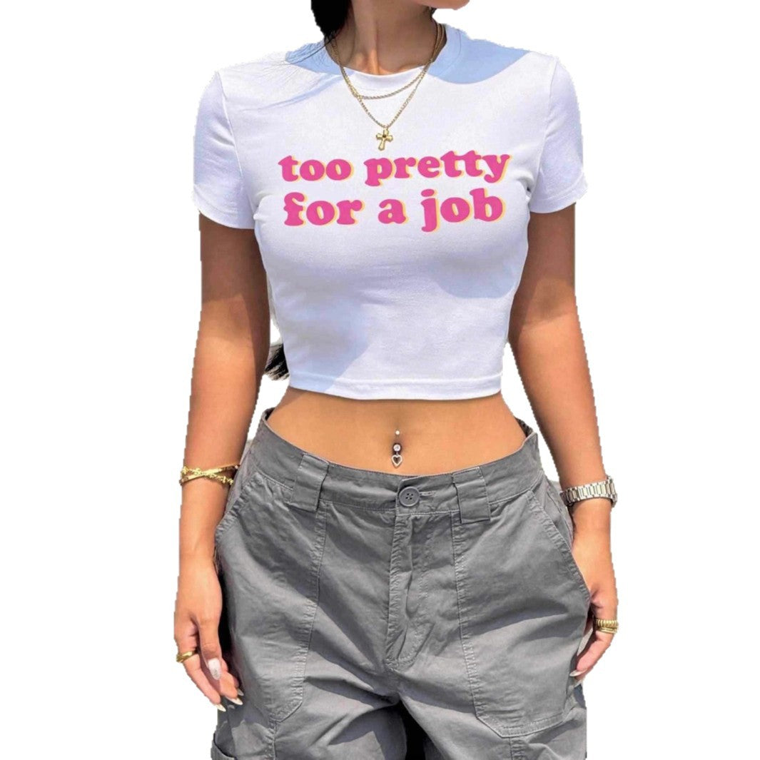 Damen Kurzarm Crop-T-Shirt mit witzigem Schriftzug Echo Archiv