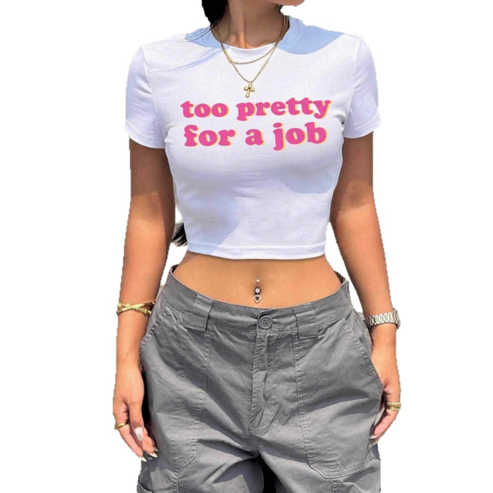 Damen Kurzarm Crop-T-Shirt mit witzigem Schriftzug Echo Archiv