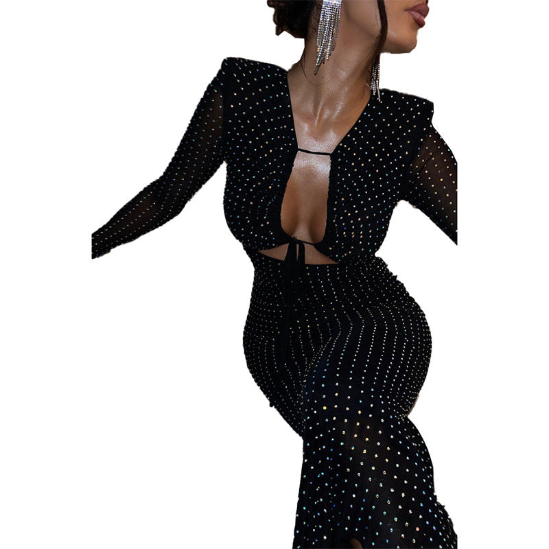 Damen Elegantes Maxikleid mit transparenten Ärmeln und Rüschendetails Echo Archiv
