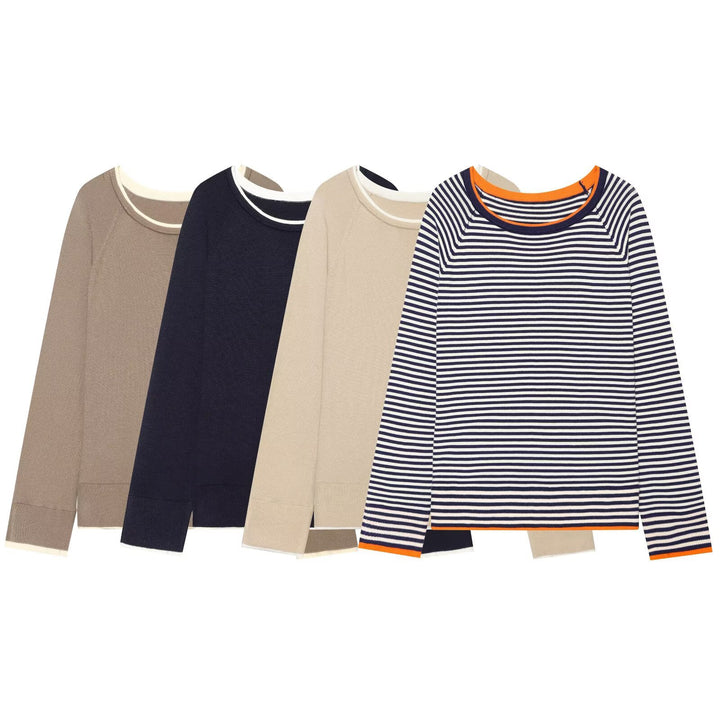 Damen Feiner Raglan-Pullover mit Rundhals und Lagenoptik Echo Archiv
