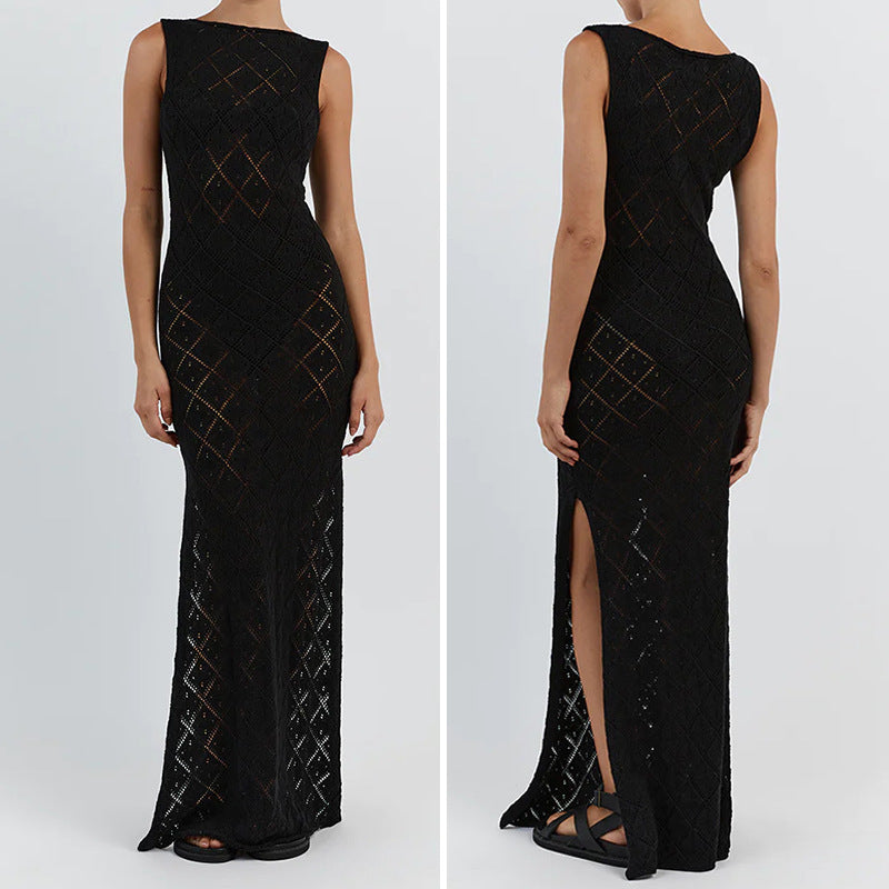 Damen Häkelkleid mit kreativem Rautenmuster und ärmellosem Schnitt Echo Archiv