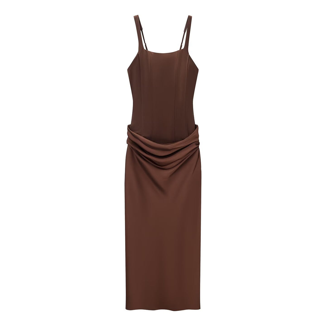 Damen elegantes Midikleid mit raffinierten Drapierungen und verstellbaren Spaghettiträgern Echo Archiv