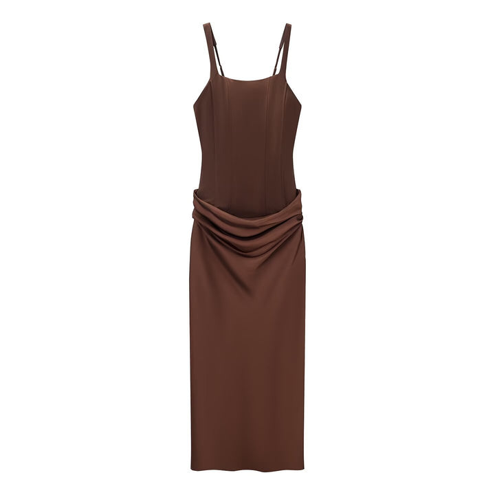 Damen elegantes Midikleid mit raffinierten Drapierungen und verstellbaren Spaghettiträgern Echo Archiv